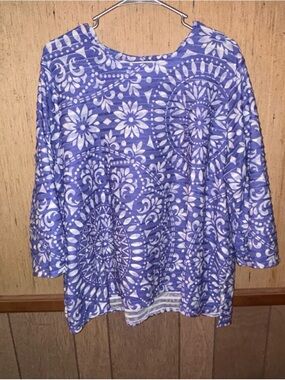 Alfred Dunner Purple White Mandala Print Tunic Top